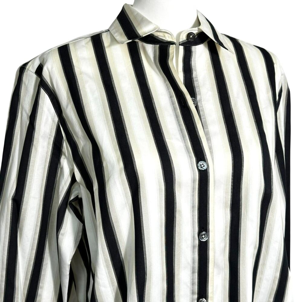 LINDA ALLARD ELLEN TRACY NWT Women's 14 Silk Striped Long Sleeve Button Up Shirt